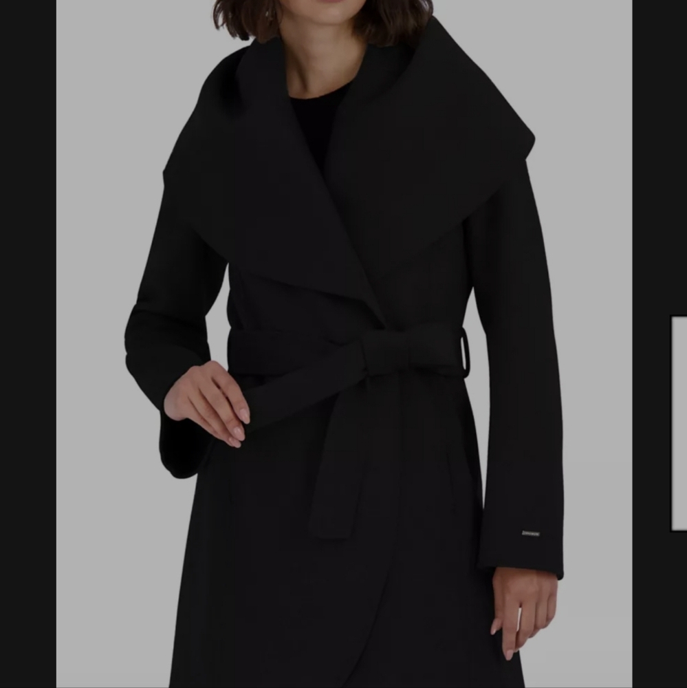 TAHARI NWT BLUE WRAP WOOL BLEND SHAWL COLLAR COAT